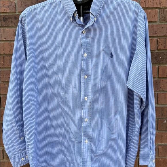 Ralph Lauren Men Yarmouth Blue White Striped Button Down Shirt Size 16 1/2 34/35 - Picture 2 of 12